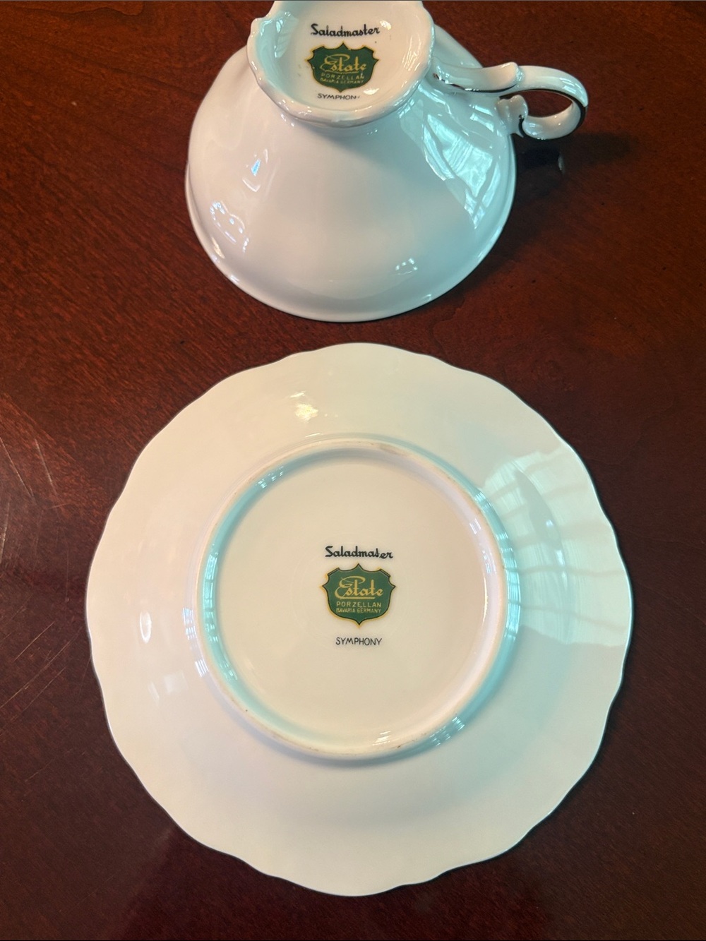 Estate Symphony White Porcelain Tea Cup and Saucer with Silver Trim - Picture 3 of 3